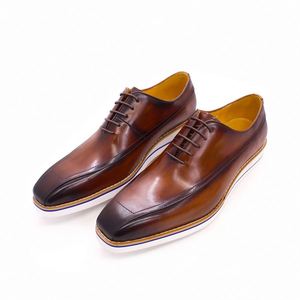 Chaussures Oxford en cuir véritable pour homme, fabriquées à la main, haut de gamme, bout carré, style décontracté, pour usage quotidien, affaires, fêtes et occasions spéciales - Product Image 1