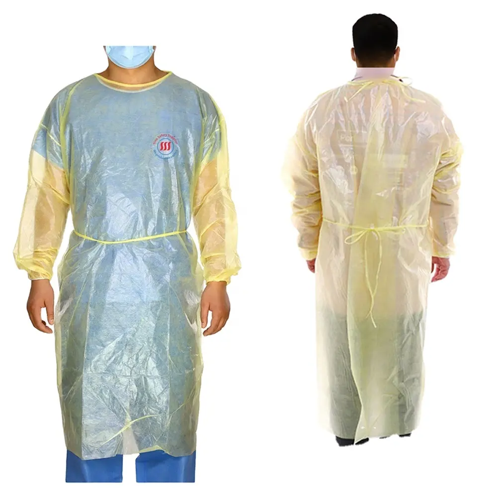 Diskon besar gaun isolasi PP PE SMS tahan debu gaun isolasi kuning