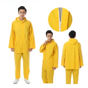 Custom Polyester PVC Waterproof Windproof Light Rainsuit Workwear Men Rain Coat Suit For Adult Outdoor Motorcycle Raincoat