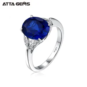 5 Carat Tổng Hợp Sri Lanka Sapphire Kim Cương Bạch Kim Solitaire Sapphire Engagement Ring Cho Phụ Nữ