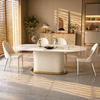 Ensemble de table et chaises de salle à manger ovales en marbre moderne de luxe, 4, 6 ou 8 places, pour la maison, le restaurant, le salon, meubles crème, designs de cuisine