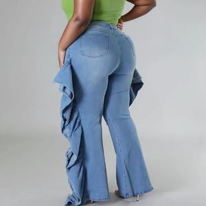 Jeans de Mujer Personalizados de Alta Calidad, Jeans Ajustados Casuales y Sexys, Tela Vaquera Elástica, Cintura Alta, con Volantes, Tallas Grandes, Estilo Flare - Product Image 2