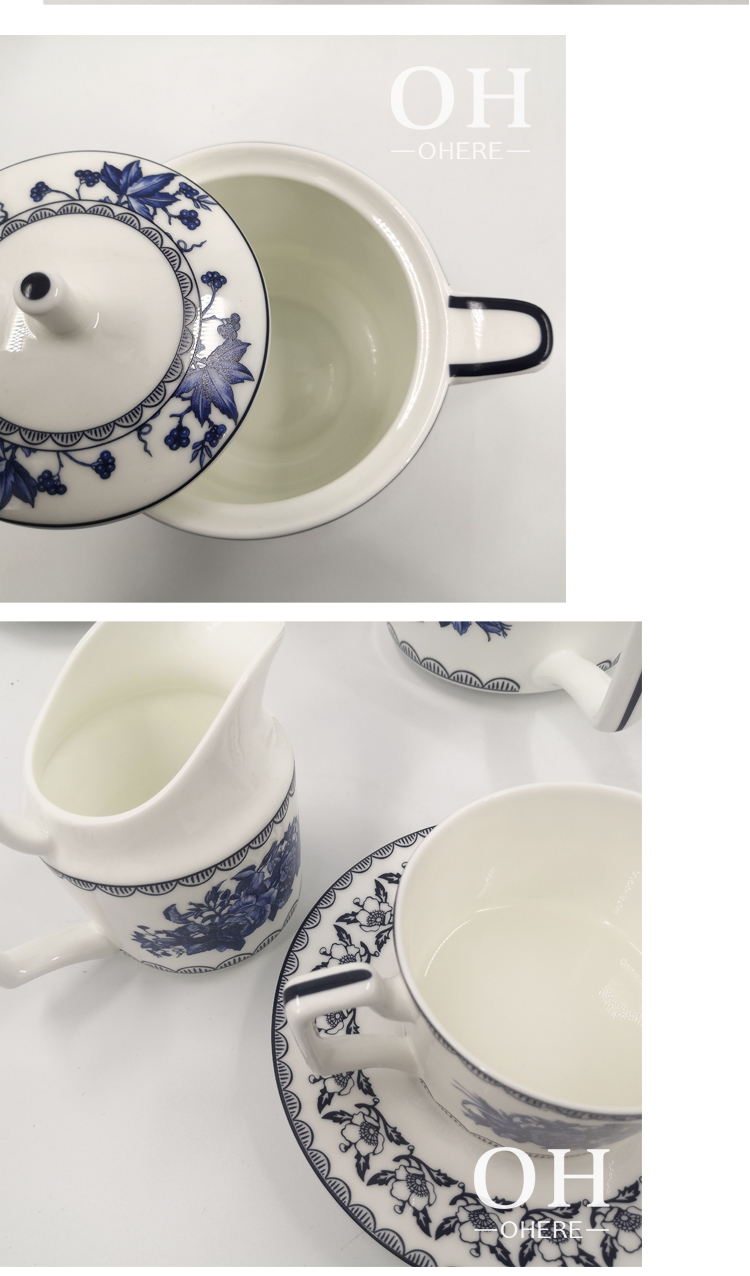 2022 New Style bone china blue and white porcelain peony coffee cup and saucer for banquet and meeting