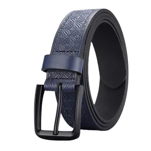 Hot selling zinc alloy buckle men's embossed belt casual business pin buckle belt men's pu belts wholesale