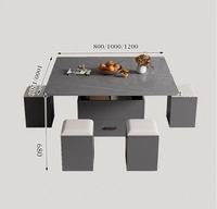 Table basse multifonctionnelle à plateau relevable, hauteur réglable avec plateau en pierre frittée et tabourets