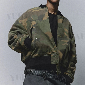 Custom Vintage Washed Camouflage Puffer <strong>Jacket</strong> Zipper Stand Collar Sun Faded Cotton Twill Crop Reversible Padded Bomber <strong>Jacket</strong> - Product Image 3