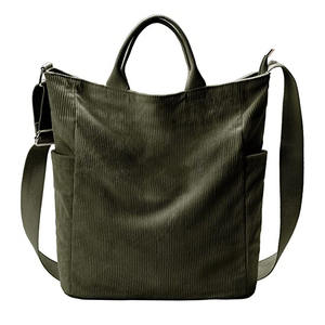 Bolso de mano cruzado de lona para mujer a la moda, bolso de pana suave con cremallera, diseño personalizado, Color sólido para la universidad, asequible - Product Image 6