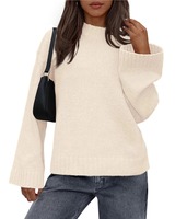 JAC22 T4281 Sweater Rajut Wanita Kasual Kerah Bulat Warna Solid Lengan Panjang Model Longgar