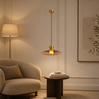 Lustre LED suspendu pour salle à manger, verre transparent, noir et or, pour îlot de cuisine, E26, hauteur réglable, lampe de plafond moderne, design artistique