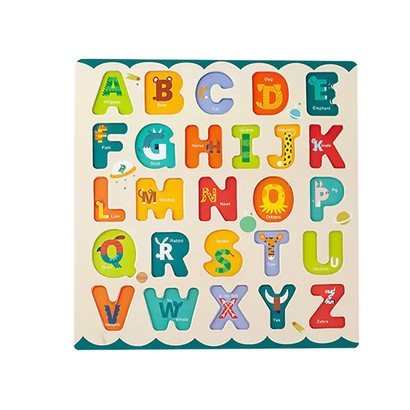 Alfabet kayu ABC angka huruf teka-teki kayu renda manik-manik mainan permainan anak awal pendidikan papan gambar mainan untuk anak-anak