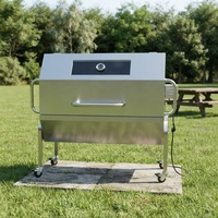 Grill à rôtisserie extérieur commercial en acier inoxydable, alimenté au gaz, sur roues, avec thermomètre, pour la restauration