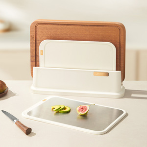 HeDou Ebony Wood Cutting Board Set With Storage Base Rectangle Stainless Steel Double Sided Kitchen Chopping <b>Block</b> - Product Image 1