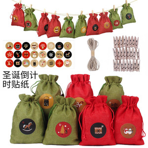 Sacs cadeaux de Noël en coton et lin, 24 pièces, ornements de calendrier de l'avent avec cordon de serrage, pour enfants, décoration de fêtes - Product Image 3