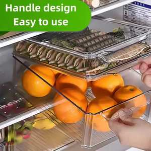 업그레이드 된 10 팩 주방 플라스틱 투명 냉장고 냉장고 식품 등급 주최자 보관함 (뚜껑 및 배수 트레이 포함) - Product Image 2