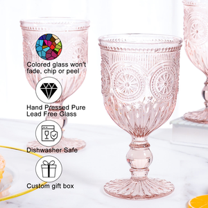 Calici da Vino Rosso in <span class=keywords><strong>Vetro</strong></span> Pressato <span class=keywords><strong>Rosa</strong></span> con Motivo Girasole Vintage Messicano Personalizzati di Lusso - Product Image 4