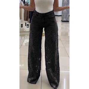 Jean large décontracté pour femme, style léger en dentelle, non premium, avec empiècements et découpes, tendance - Product Image 4