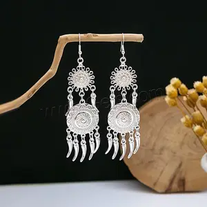 folk style zinc alloy turquoise earring silver color 1724258