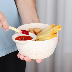 Cuenco de cerámica divisor japonés creativo Ins con platillo, cuenco de cerámica creativo para ensalada y patatas fritas para el hogar y el restaurante - Product Image 3