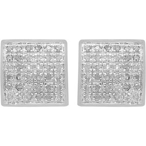 Ornaatis Diamond Square Stud <b>Earrings</b> 0.22 Cttw Round Cut 10k White Gold Screw <b>Back</b> 8 Mm Women's Everyday Wear - Product Image 2