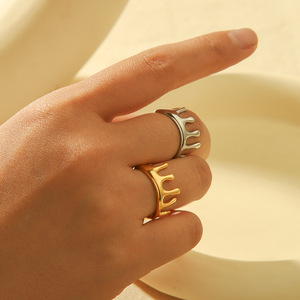 Crown Shape Stainless Steel <b>Ring</b> <b>Adjustable</b> Opening Unisex Fashion Jewelry Gift - Product Image 1