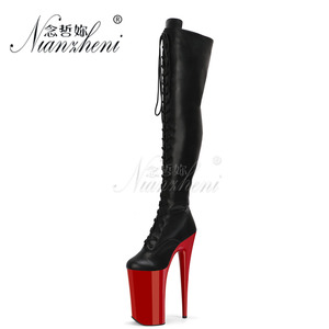 <span class=keywords><strong>Stivali</strong></span> Sopra il <span class=keywords><strong>Ginocchio</strong></span> Retrò con Punta Tonda, Tacco Super Sottile 26cm, 10 Pollici, per Pole Dance, Allacciatura, Nightclub, Ballerina Esotica, Stile Gotico Femminile - Product Image 3