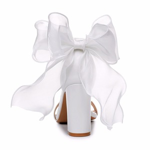 Women's White High Heel Bride <b>Shoes</b> with Peep Toe Ankle Strap Chunky Heels Buckle Closure for Summer Party Outdoor PU Insole - Product Image 3