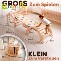 Structure de jeu en bois 7-en-1 pour enfants, type jungle gym Montessori, avec mur d'escalade, filet et rampe, utilisable en intérieur/extérieur, pour les enfants de 0 à 7 ans