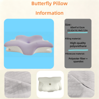 Oreiller ergonomique moderne en mousse à mémoire de forme, contour papillon, soutien cervical, rafraîchissant, lavable, pour dormeurs sur le côté/dos, avec housse amovible