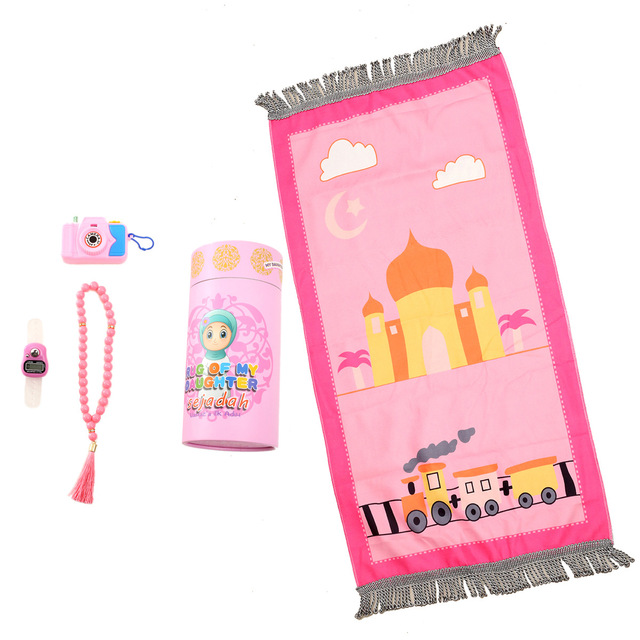 Muslim Prayer Rug Set for Kids Islamic Prayer Beads Digital Counter Ring Camera Ramadon Gift for Eid