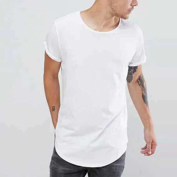 Camiseta de algodão pima grande com manga curta, camisa branca masculina de manga curta longa com corte curvado na moda, preço, atacado