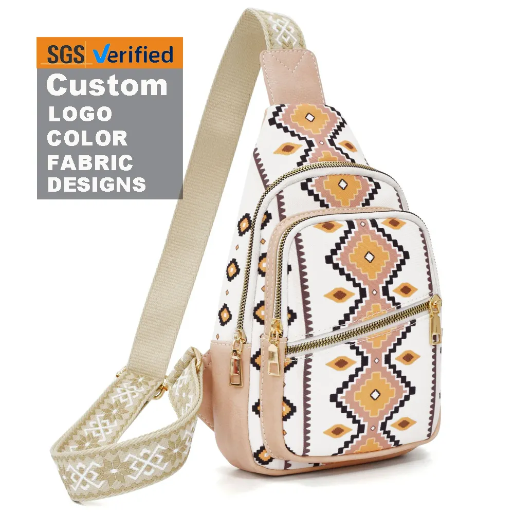 2024 Ladies Boho Aztec Cross Chest Bag Canvas Single Strap Shoulder Sling Bags para mujeres Nuevos diseños