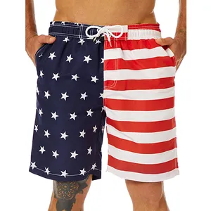 Celana pendek pantai pria, celana pendek berenang papan kasual bendera nasional USA UK cetak 3D cepat kering musim panas