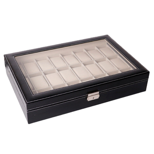 Boîte de présentation de montre en cuir PU rigide de luxe, couvercle en verre transparent et fermeture métallique, boîte d'emballage pour montre-bracelet avec service de logo personnalisé - Product Image 1