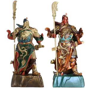 Pure copper painted statues of Guan Gong Buddha, home enshrined bronze statues of Guan Gong station