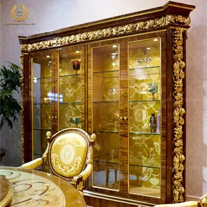 Villa paleis meubels golden plated barokke stijl koninklijke meubels eetkamer show case, dining wijnkast,