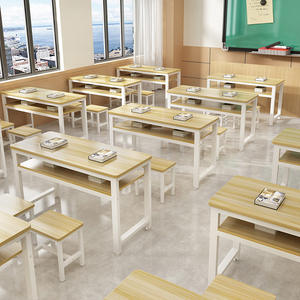 Bangku Kayu Furnitur Sekolah Kayu Meja Siswa Ganda dan Kursi dengan Dua Tempat Duduk - Product Image 1