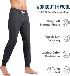 Pantalon de survêtement en laine mérinos pour hommes Joggers d'entraînement athlétique anti-odeur Joggers en laine mérinos lavables en machine