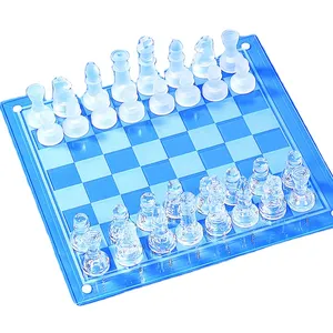 LANDER-MAN 25*25 cm ग्लास शतरंज सेट ठोस स्पष्ट और पाले सेओढ़ लिया गिलास शतरंज टुकड़े शतरंज का खेल