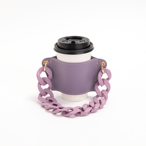 Leather <b>Cup</b> Sleeve for Coffee Custom <b>Cup</b> Sleeve with Chain <b>Reusable</b> Cold Drink Holder - Product Image 3