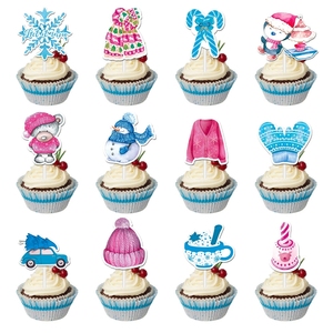 Décorations de Noël en papier motif dessin animé neige et glace, petits drapeaux pour gâteaux, fournitures de fête pour la décoration de table pour les célébrations festives. - Product Image 1