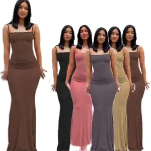 2022 new casual womens dropshipping brown maxi summer dress 2022 ladies women elegant long slip body dress clothing