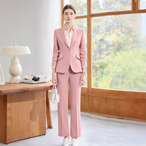 Women's Suit <b>Set</b> Navy Blue Full Sleeve Polyester Anti-Wrinkle <b>Office</b> Lady Spring Business Formal Wear - Product Image 2