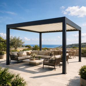 Pérgola de Aluminio Contemporánea con Techo Bioclimático de Láminas Ajustables, Eléctrica, Impermeable, con Recubrimiento en Polvo, para Balcón, Piscina o Patio - Product Image 1