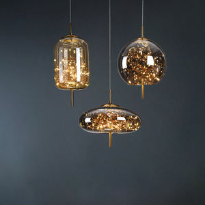 Lampadario a Sospensione in Vetro Grigio Fumo per Arredamento Casa Moderno Lussuoso Lampadario LED Dorato per Isola Cucina - Product Image 6