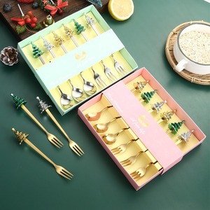 C215 2025 Hot Bán biểu tượng tùy chỉnh Cây giáng sinh hình dạng thiết lập dao kéo 304 thép không gỉ muỗng cà phê bán buôn lễ hội Bộ đồ ăn - Product Image 2