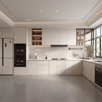 Ensemble d'armoires de cuisine modulaires en bois massif blanc, design moderne et classique, avec robinet, évier, portes à panneaux plats et conception personnalisée