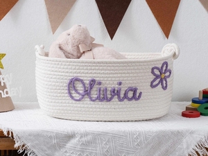 Cesta tejida de cuerda de algodón pequeña <span class=keywords><strong>con</strong></span> asas, organizador de Pascua plegable para almacenamiento de juguetes, bonitas cestas de regalo para bebés - Product Image 3