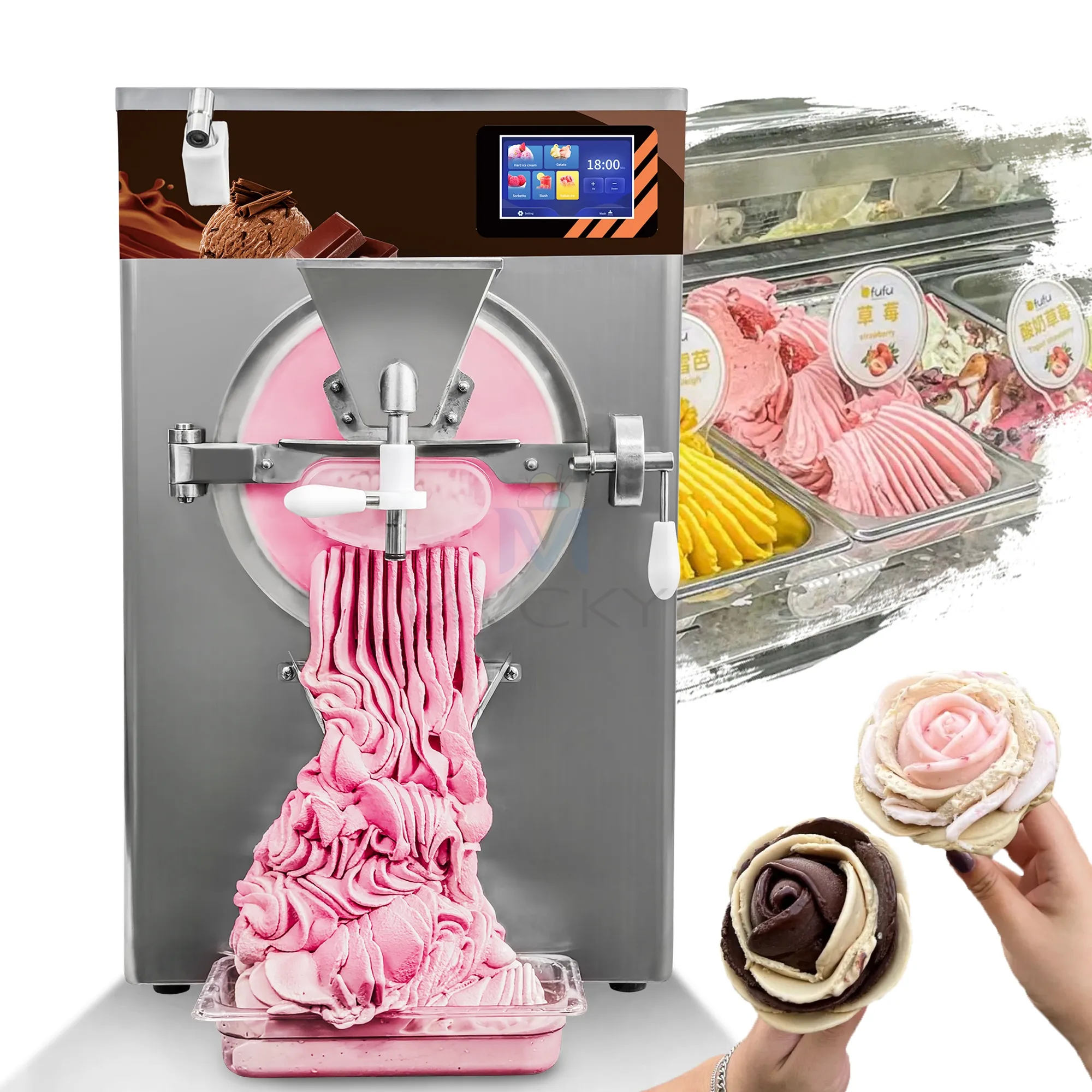 Mvckyi 48L/H वाणिज्यिक हार्ड आइसक्रीम/जेलेटो आइसक्रीम निर्माता/इतालवी संडे हार्ड आइसक्रीम बनाने की मशीन बिक्री के लिए