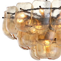 Lustre en verre à pétales pressés à la main de style français rétro, luminaire suspendu de luxe postmoderne pour villa, salon, salle à manger, maison
