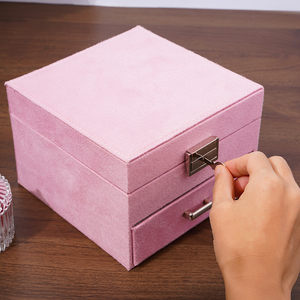 Fabrikneues Design Samt-Schmuckkästchen mit 2 Ebenen, Schmuck-Organizer, Etui für Ohrringe, Halsketten, Schmuckaufbewahrungsboxen mit Spiegel - Product Image 5